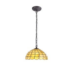 Origin 1 Light Ceiling Pendant With 400mm Beige, Clear, Black And Gold Tiffany Shade