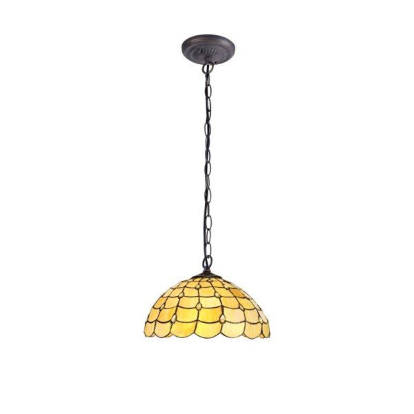Origin 1 Light Ceiling Pendant With 400mm Beige, Clear, Black And Gold Tiffany Shade