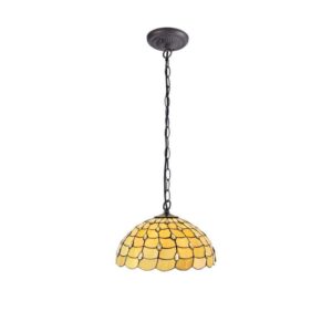Origin 1 Light Ceiling Pendant With 500mm Beige, Clear, Black And Gold Tiffany Shade