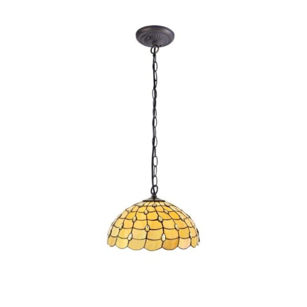 Origin 1 Light Ceiling Pendant With 500mm Beige, Clear, Black And Gold Tiffany Shade