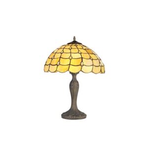Origin 1 Light Curved Table Lamp With 400mm Beige, Clear, Black And Gold Tiffany Shade