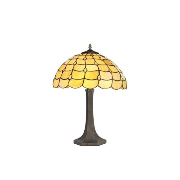 Origin 1 Light Octagonal Table Lamp With 400mm Beige, Clear, Black And Gold Tiffany Shade
