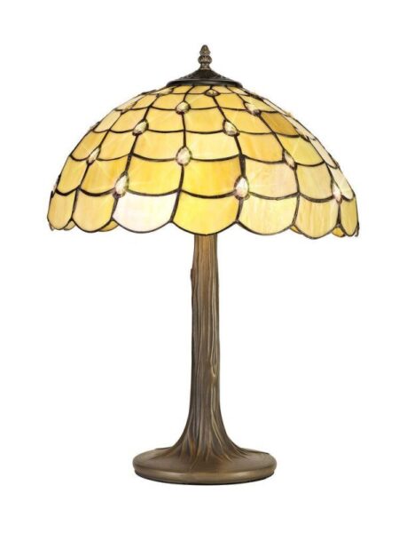 Origin 1 Light Tree Table Lamp With 400mm Beige, Clear, Black And Gold Tiffany Shade