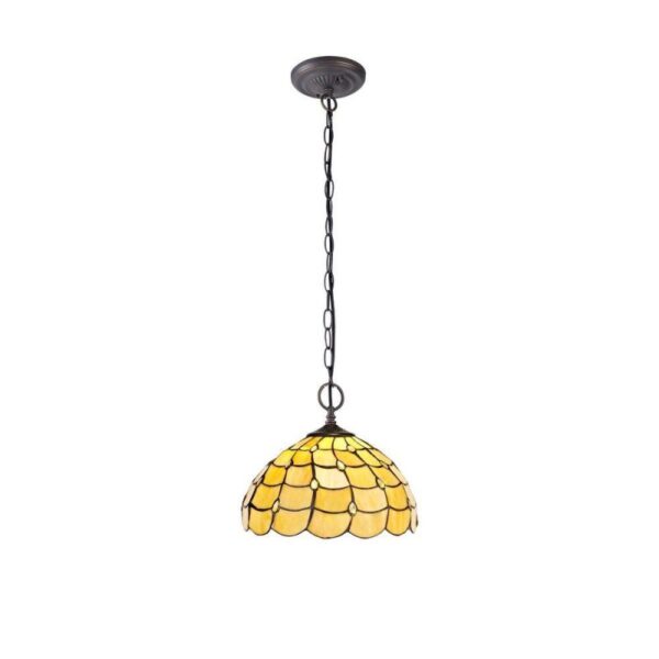 Origin 2 Light Ceiling Pendant With 300mm Beige, Clear, Black And Gold Tiffany Shade