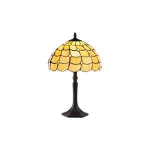 Origin Table Lamp, Octagonal Stand And Beige, Clear, Black And Gold Tiffany Shade – H: 480mm