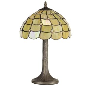 Origin Table Lamp With Tree Stand And Beige, Clear, Black And Gold Tiffany Shade – H: 480mm