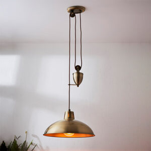 Polka Rise And Fall Led Ceiling Pendant Light In Antique Brass