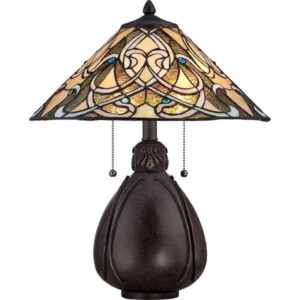 QZ/INDIA/TL India Table Lamp In Imperial Bronze With Tiffany Glass Shade