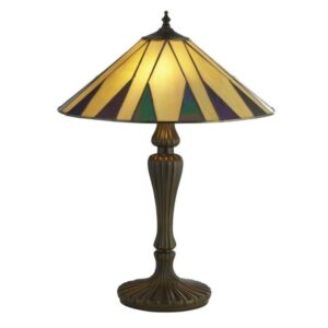 Searchlight 7065-42 Charleston Large Table Lamp In Antique Brass With Tiffany Glass – H: 560mm