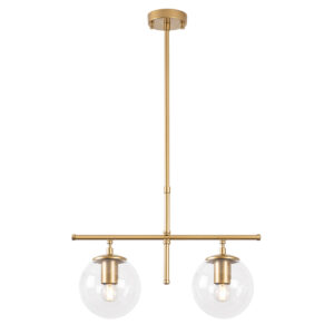 Roe 2 Light Metal Ceiling Pendant Light in Gold and Clear