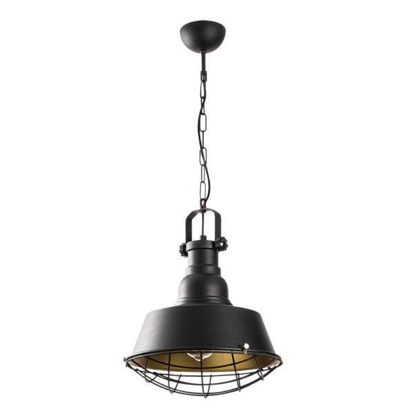 Saglam Metal Cage Ceiling Pendant Light in Black and Gold