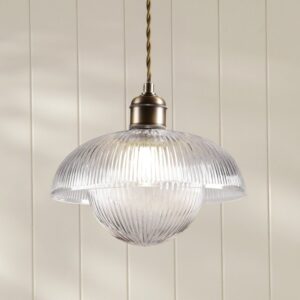 Laura Ashley Billham Ceiling Pendant Light In Matt Antique Brass And Ribbed Glass LA3756651-Q