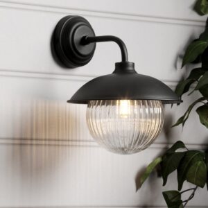 Laura Ashley Hatton Outdoor Wall Light In Matt Black With Ribbed Glass IP44 LA3756722-Q
