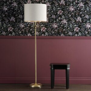 Laura Ashley Highgrove Floor Lamp In Antique Brass With Natural Linen Shade