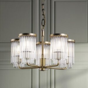 Laura Ashley Hilcote 5 Light Armed Ceiling Pendant Light In Matt Antique Brass and Glass LA3756650-Q