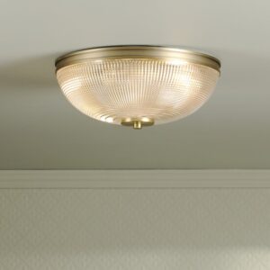 Laura Ashley Langdon 2 Light Bathroom Ceiling Light In Matt Antique Brass With Textured Glass IP44 LA3756717-Q