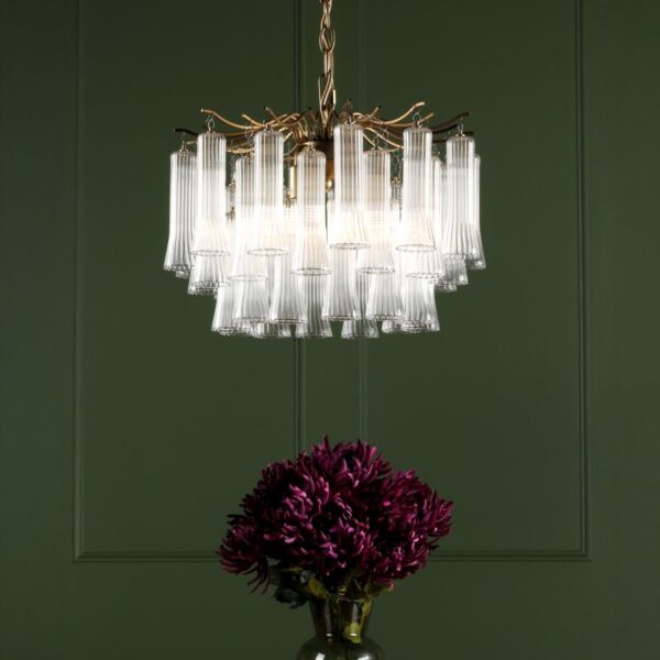 Laura Ashley Penlee 4 Light Ceiling Pendant Light In Matt Antique Brass And Ribbed Glass LA3756709-Q