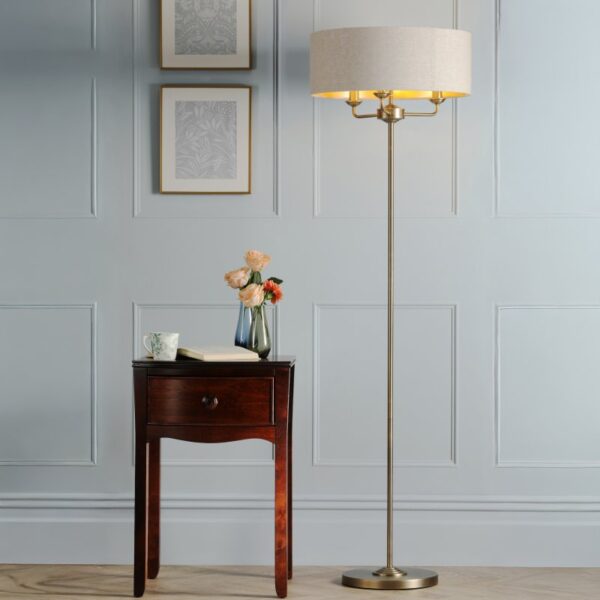Laura Ashley Sorrento 3 Light Floor Lamp In Matt Antique Brass With Natural Shade LA3756755-Q