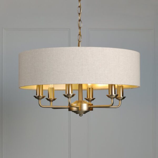 Laura Ashley Sorrento 6 Light Ceiling Chandelier In Matt Antique Brass With Natural Shade LA3756752-Q