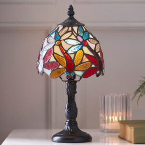 Lorette Mini Tiffany Glass Table Lamp In Dark Bronze