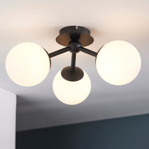 Pulsa 3 Lights Matt White Flush Ceiling Light In Matt Black