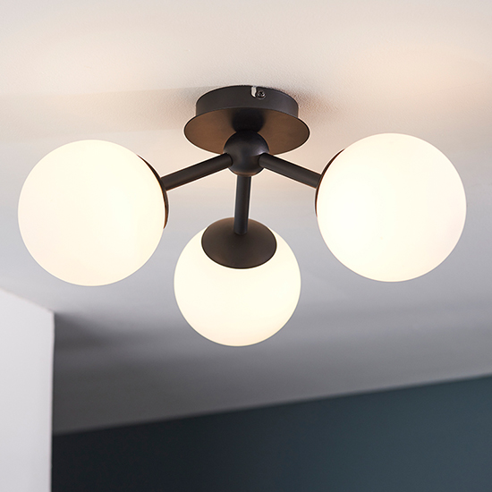Pulsa 3 Lights Matt White Flush Ceiling Light In Matt Black
