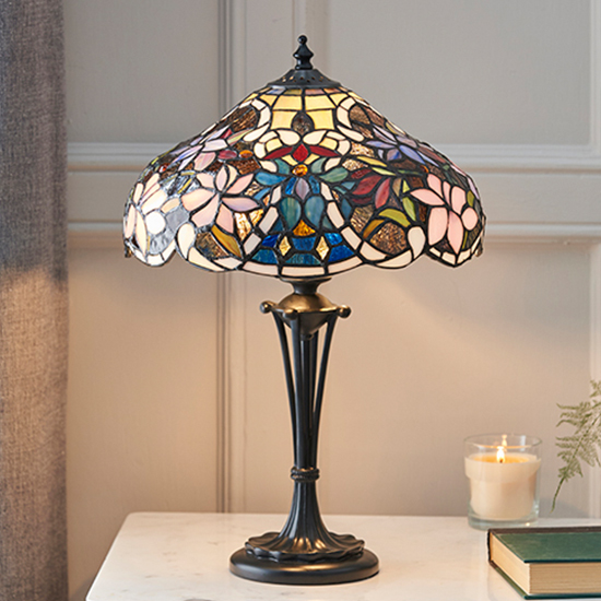 Sullivan Small Tiffany Glass Table Lamp In Dark Bronze