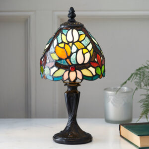 Sylvette Mini Tiffany Glass Table Lamp In Dark Bronze