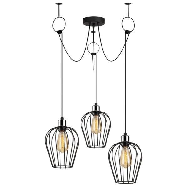 Titan Large 3 Light Metal Drop Ceiling Pendant Light in Black