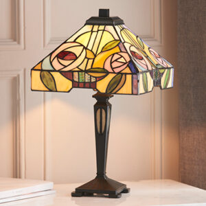 Willow Small Tiffany Glass Table Lamp In Dark Bronze
