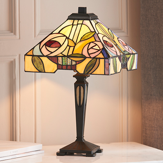 Willow Small Tiffany Glass Table Lamp In Dark Bronze