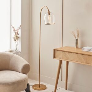 Aiken Clear Glass Floor Lamp In Brushed Aged Brass