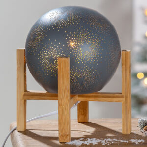 Allston Porcelain Wooden Table Lamp In Grey And Natural