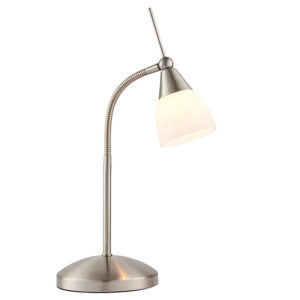 Range White Glass Touch Task Table Lamp In Satin Chrome